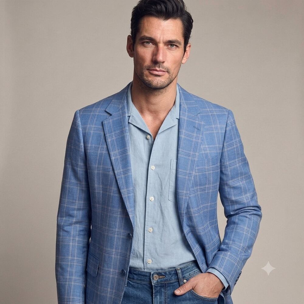 Vogue Tailors HK Bespoke Blue Check Sport Coat Paisley Lining